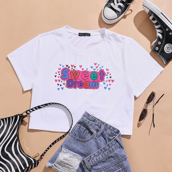 

Heart And Letter Graphic Crop Tee, White