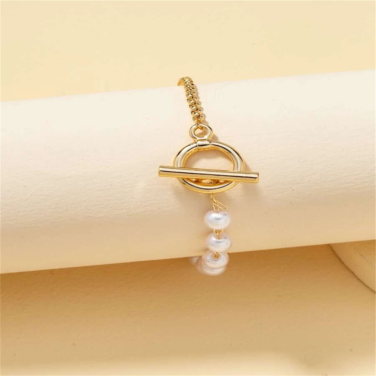 

Faux Pearl Bangle Bracelet, Gold