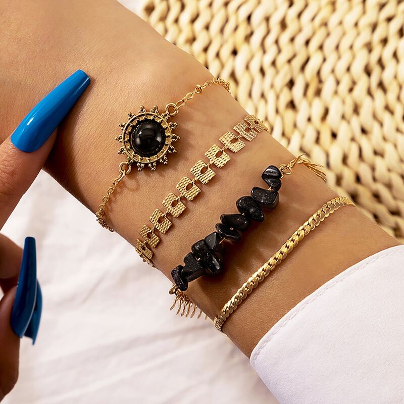 

4pcs Sun & Geo Bracelet, Multicolor