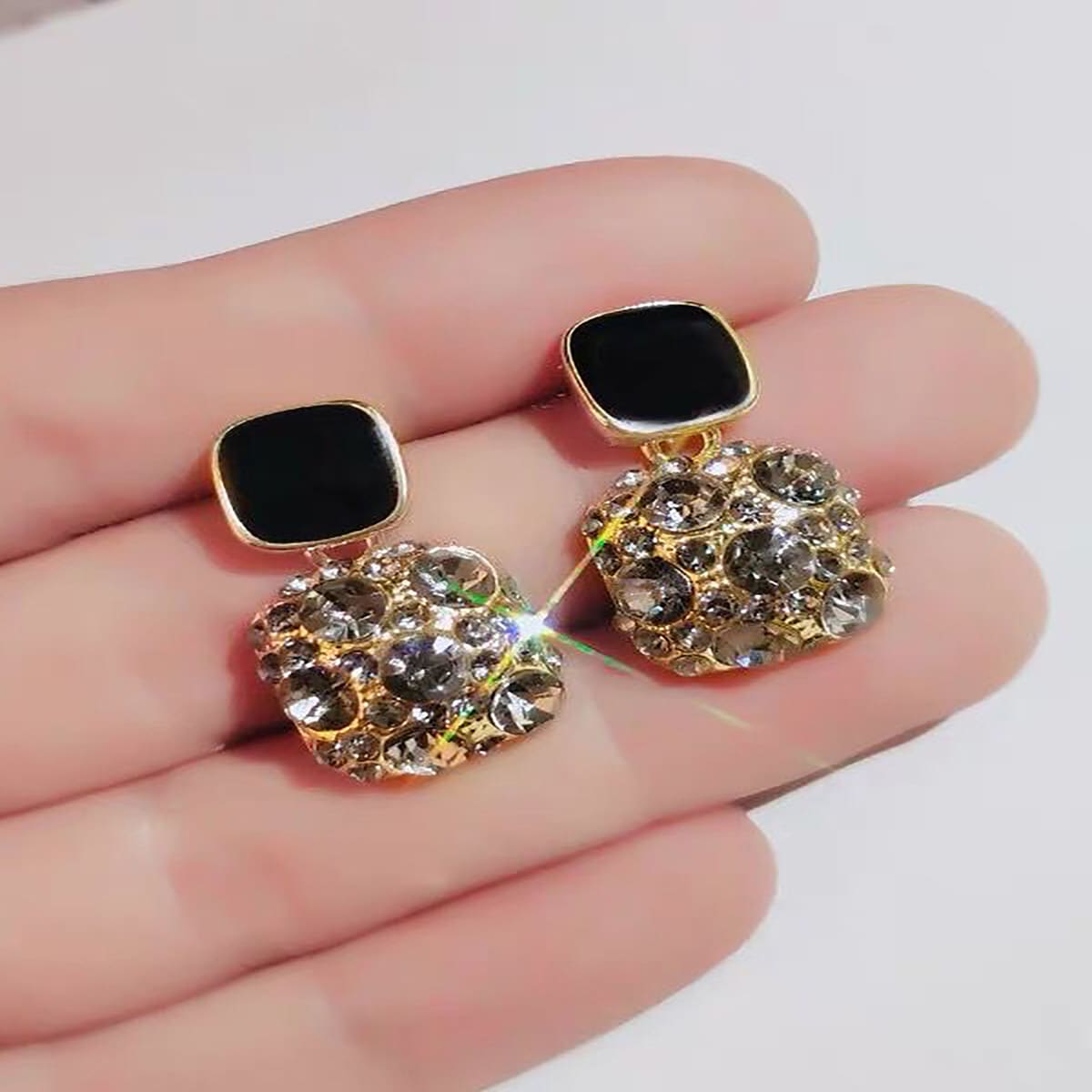 

Geo Rhinestone Earrings, Black