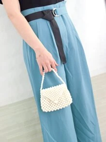 Faux Pearl Beaded Satchel Bag - Beige - View 7