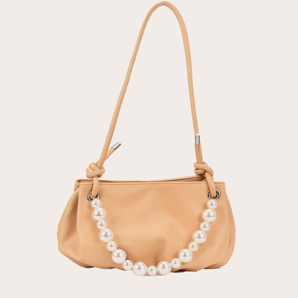 

Faux Pearl Handle Satchel Bag, Yellow