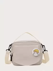 Mini Bolso Bandolera De Lona Decorado Con Distintivos De Dibujos Animados Al Azar - Beis - Ver 1