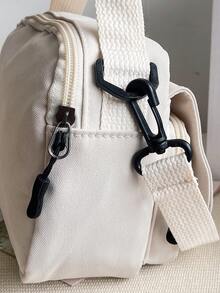 Mini Bolso Bandolera De Lona Decorado Con Distintivos De Dibujos Animados Al Azar - Beis - Ver 4