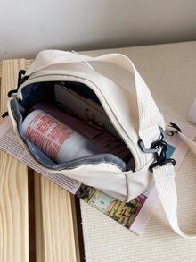 Mini Bolso Bandolera De Lona Decorado Con Distintivos De Dibujos Animados Al Azar - Beis - Ver 5