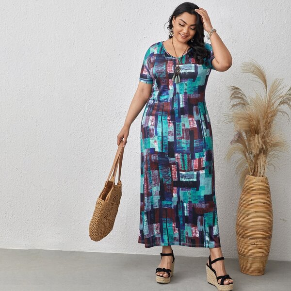 

Plus Brush Print Tee Dress, Multicolor