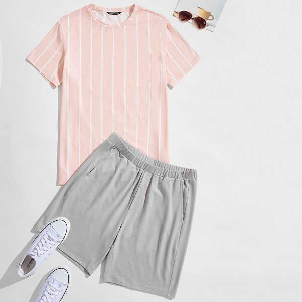 

Men Striped Top & Shorts PJ Set, Multicolor