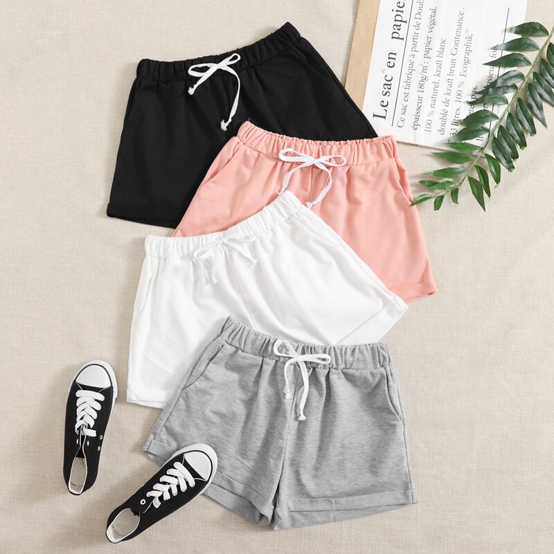 

4pcs Drawstring Waist Shorts, Multicolor