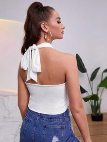 Fringe Hem Wrap Halter Top - White - View 2