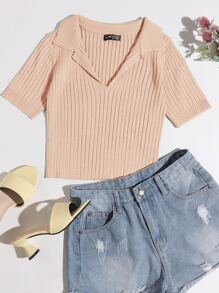 Solid Ribbed Knit Top - Baby Pink - View 1