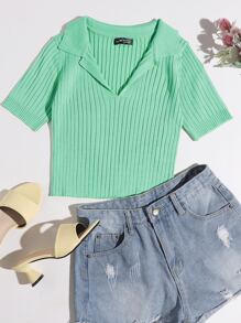 Solid Ribbed Knit Top - Mint Green - View 1
