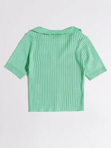 Solid Ribbed Knit Top - Mint Green - View 2