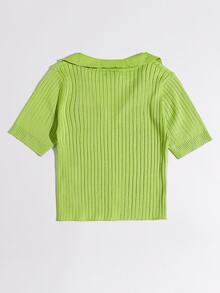 Solid Ribbed Knit Top - Olive Green - View 2