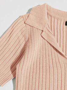 Solid Ribbed Knit Top - Baby Pink - View 3