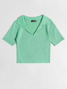 Solid Ribbed Knit Top - Mint Green - View 3