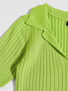 Solid Ribbed Knit Top - Olive Green - View 3