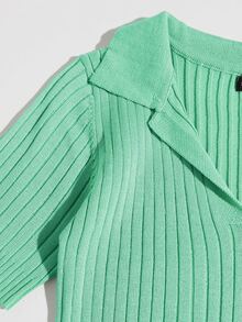 Solid Ribbed Knit Top - Mint Green - View 4