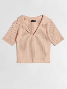 Solid Ribbed Knit Top - Baby Pink - View 4