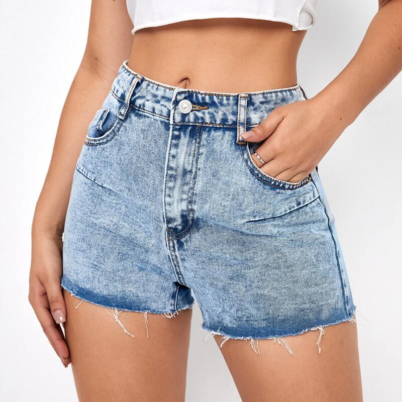 

Raw Hem Denim Shorts, Light wash