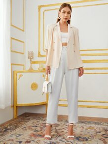 SHEIN Pantalones de cintura con cuenta - Blanco - Ver 4