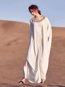 Al Najma Kaftan ribete con lentejuelas - Blanco - Ver 3