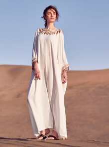 Al Najma Kaftan ribete con lentejuelas - Blanco - Ver 4
