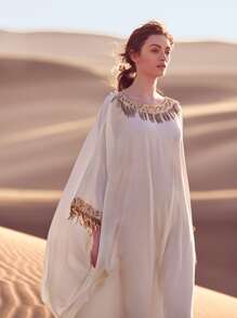 Al Najma Kaftan ribete con lentejuelas - Blanco - Ver 6