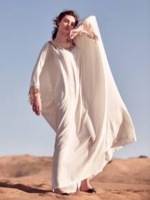Al Najma Kaftan ribete con lentejuelas - Blanco - Ver 7
