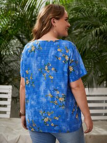 EMERY ROSE Blusa larga con estampado floral - Azul - Ver 2