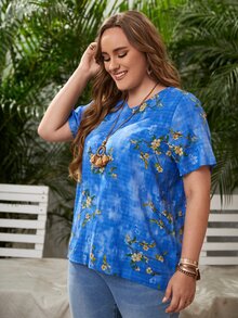 EMERY ROSE Blusa larga con estampado floral - Azul - Ver 5