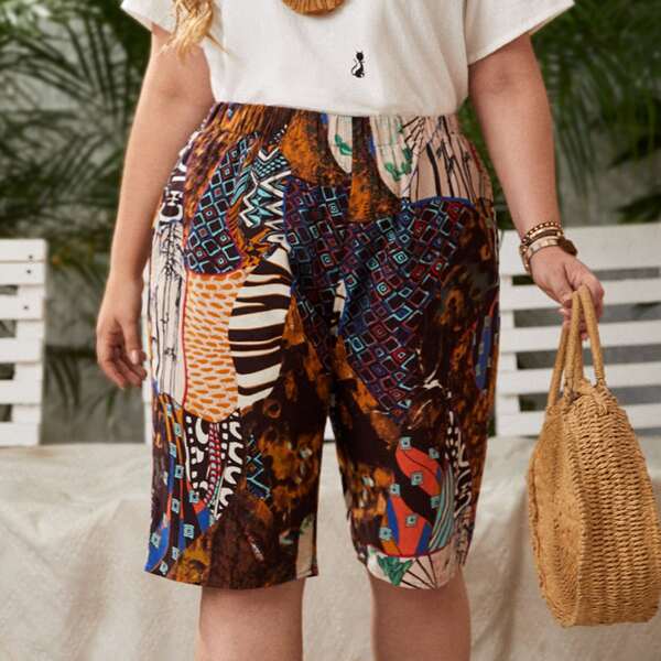 

Plus Graphic Print Shorts, Multicolor
