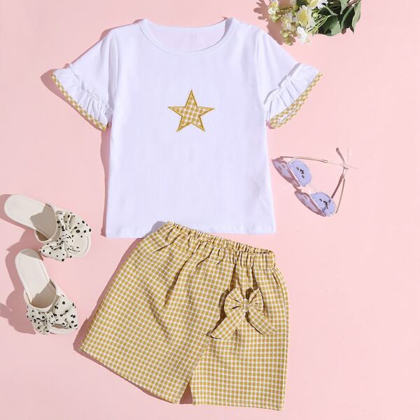 

Toddler Girls Star Pattern Tee & Plaid Bow Shorts, Multicolor