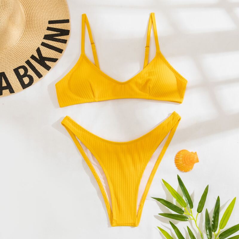 

Rib High Cut Bikini Swimsuit, Yellow