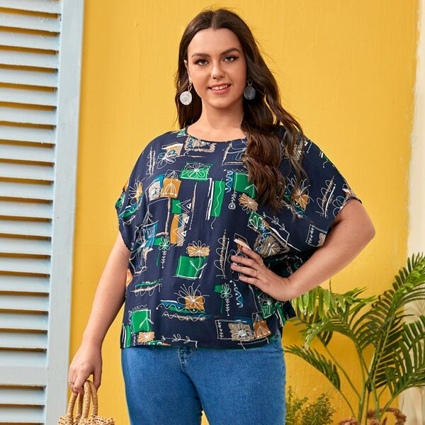 

Plus Floral Print Top, Multicolor