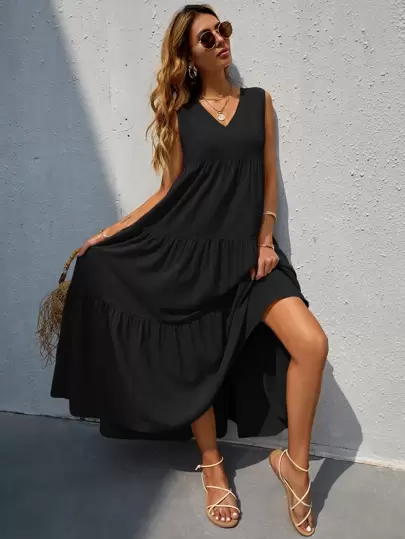 Plain dress with ruffles