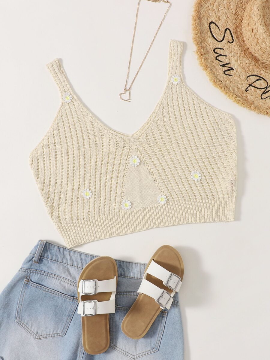 Plus Floral Patched Ribbed Knit Top - Beige - View 1