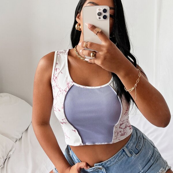 

Plus Colorblock Crop Tank Top, Multicolor
