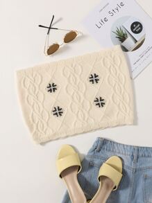 SHEIN Unity Plus Pearls Beaded Knit Crop Tube Top - Beige - View 1