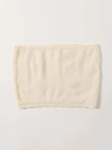 SHEIN Unity Plus Pearls Beaded Knit Crop Tube Top - Beige - View 2