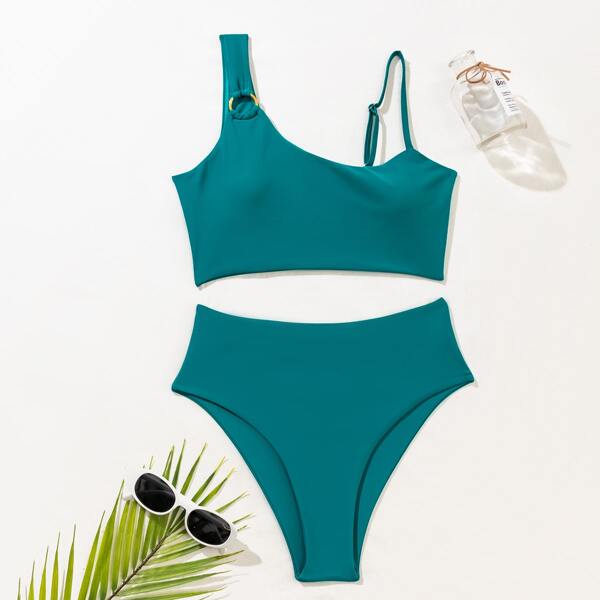 

Ring Linked High Waisted Bikini Swimsuit, Green