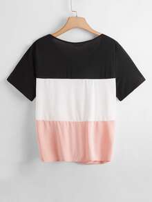 SHEIN LUNE Plus Twist Hem Colourblock Top - Multicolor - View 2