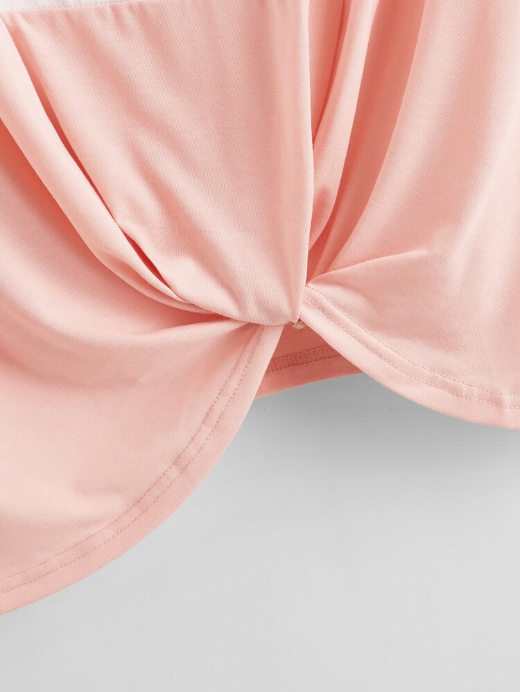 SHEIN LUNE Plus Twist Hem Colorblock Top - Multicolor - View 3