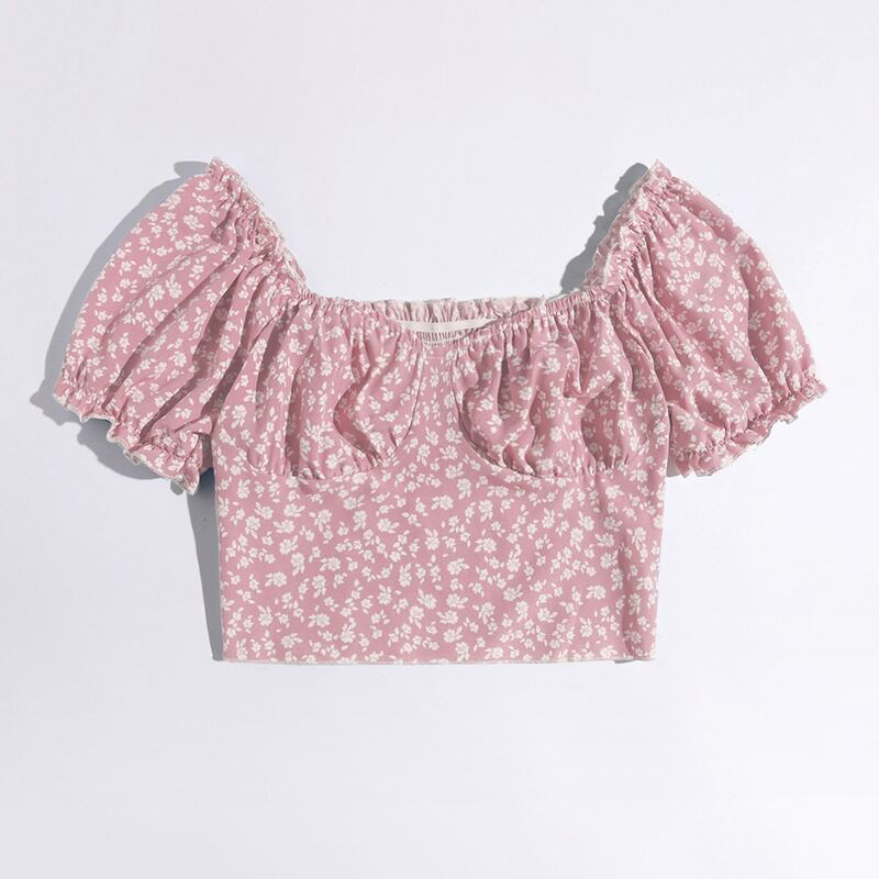 

Ditsy Flower Frill Crop Top, Baby pink