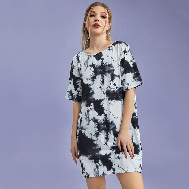 

Tie Dye Tee Dress, Black and white