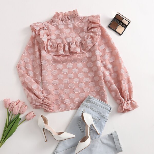 

Ruffle Trim Appliques Top, Dusty pink