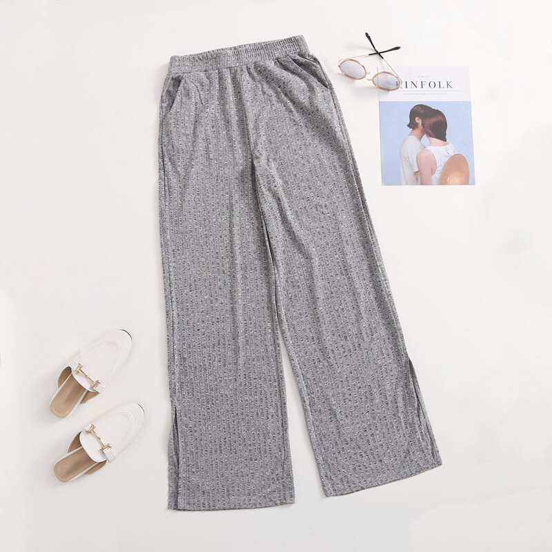 

Split Side Rib-knit Pants, Grey