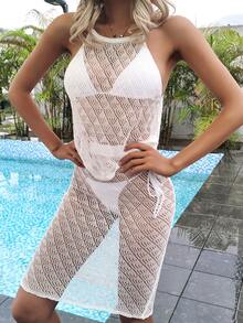 Sheer Crochet Cover Up Set Summer - White - View 5