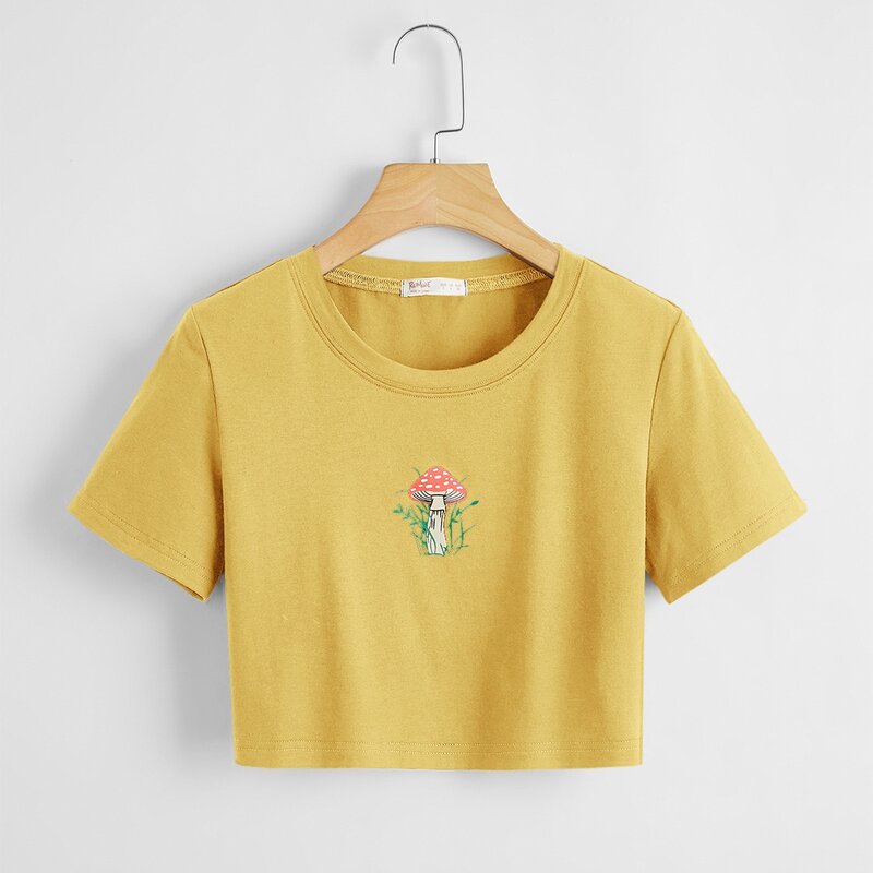

Mushroom Graphic Crop Tee, Mustard yellow