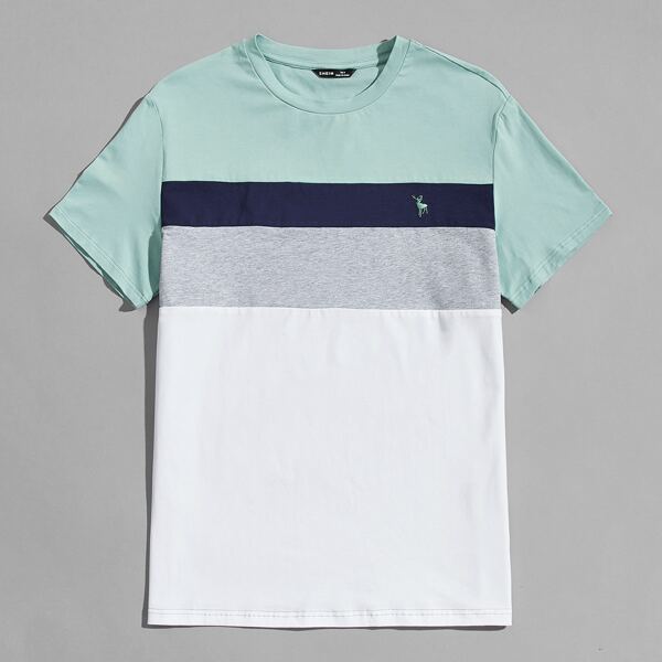 

Men Elk Embroidery Colorblock Top, Multicolor