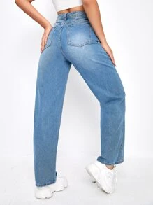 High Waist Boyfriend Jeans - Medium Wash - View 2